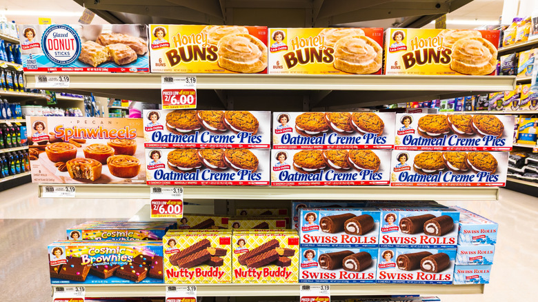 Little Debbie snacks on shelves of grocery store