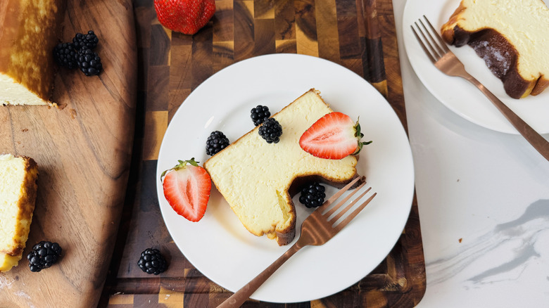 Slice of loaf pan Basque cheesecake
