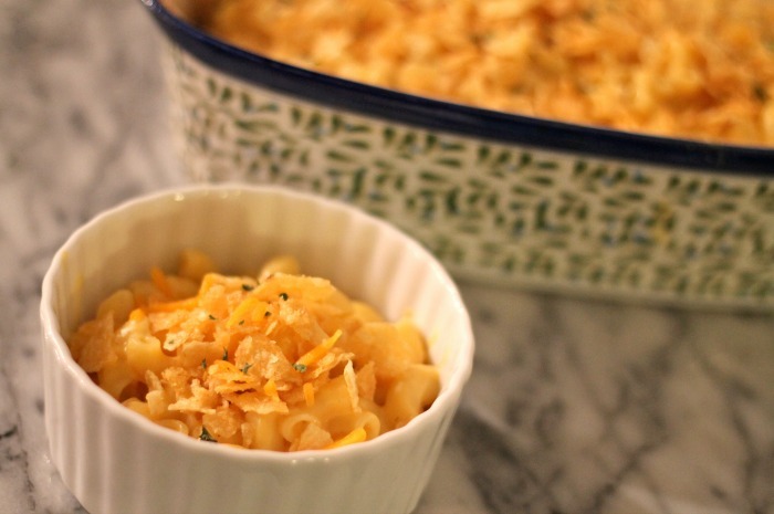 Macaroni and Cheese Topped with Kettle Chips