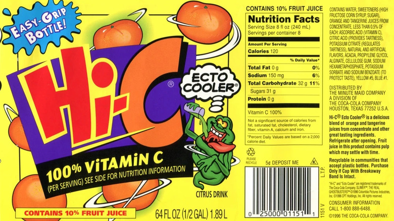 The label for a bottle of Hi-C Ecto Cooler from 1996