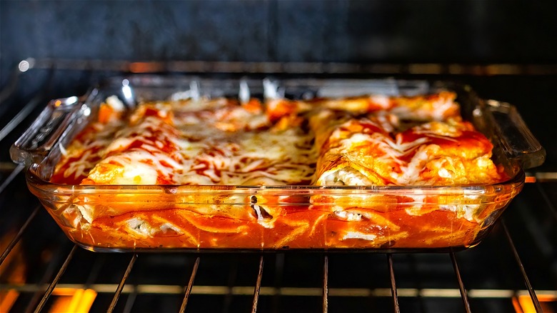 Burrito casserole in oven 