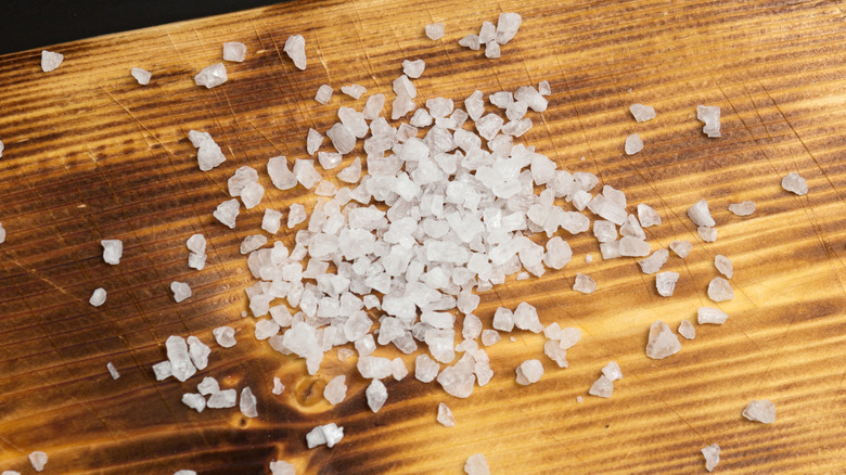 Sea salt on wooden board
