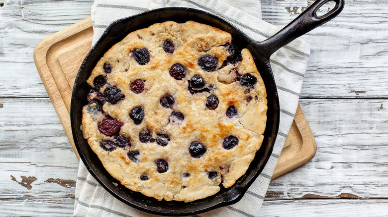 Cherry cobbler in cast iron skillet