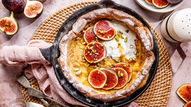 Dutch baby pancake in cast iron skillet