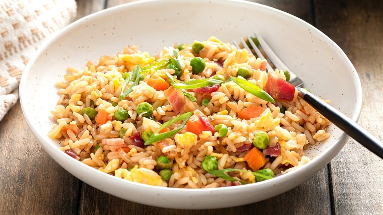 Close-up of a bowl of fried rice 