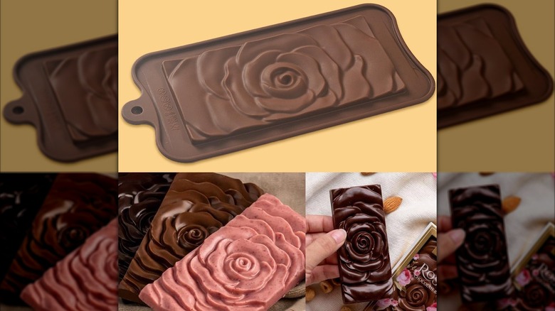 chocolate bar mold with rose on it