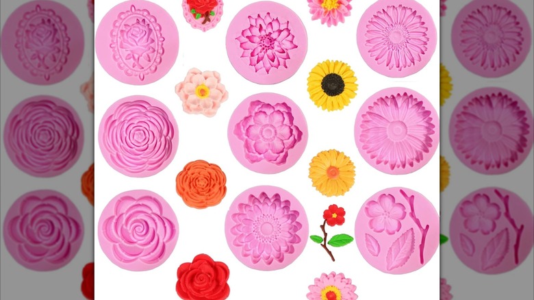 set of pink floral chocolate molds