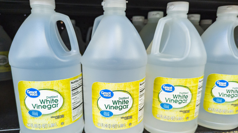 Containers of distilled white vinegar