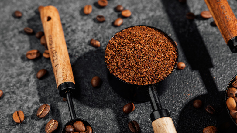 Instant coffee in a measuring spoon