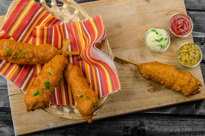 Bratwurst Beer-Battered Corn Dogs