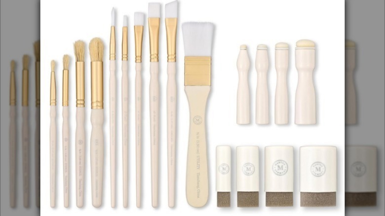 Brush and tool set on white background