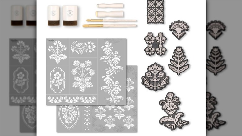 Vintage florals stencils set on white background