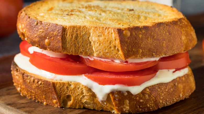 Tomato sandwich with mayo and toasted bread