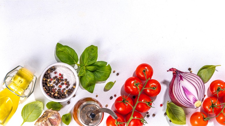 Raw tomatoes, oil, and spices 