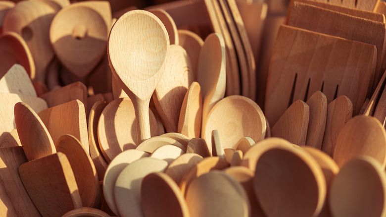 An assortment of wooden spoons and utensils