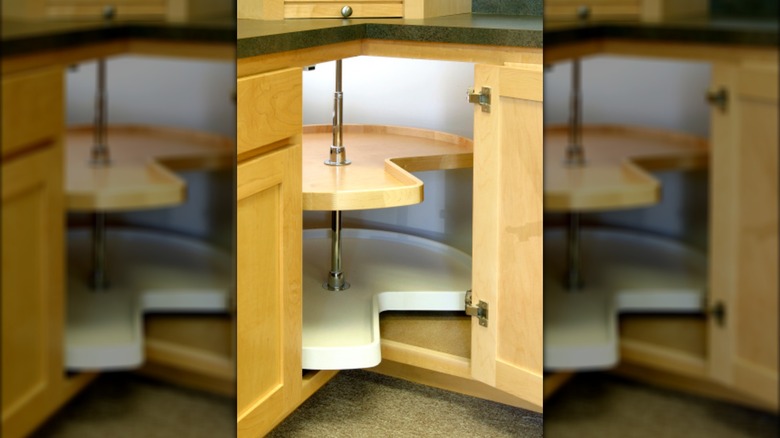 Lazy Susans in a kitchen cabinet