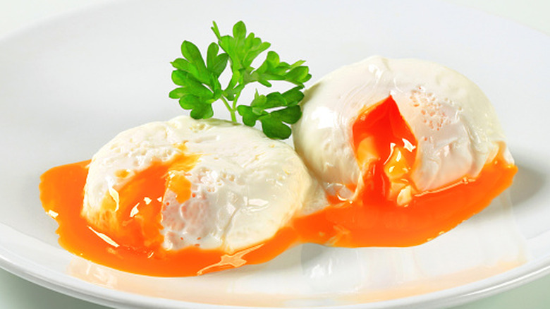 Two poached eggs on a plate