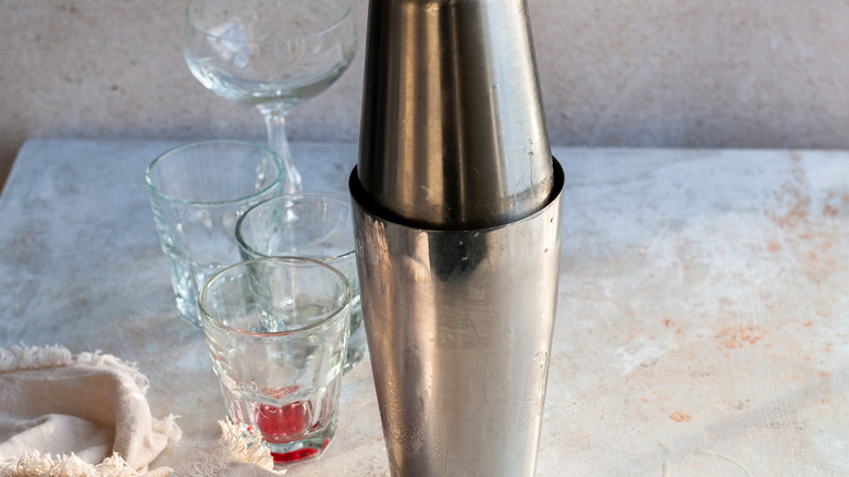 cocktail shaker and glasses