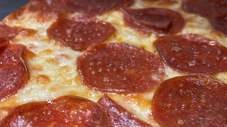 Close up of a Ledo's Maryland-style pepperoni pizza