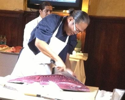Chef Masaharu Morimoto breaks down a hundred pound tuna