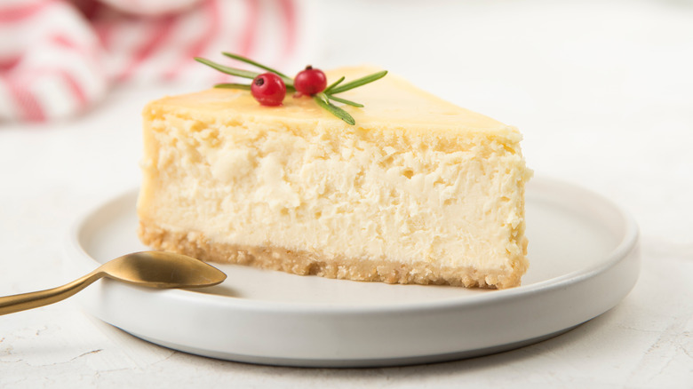 Creamy cheesecake on white plate