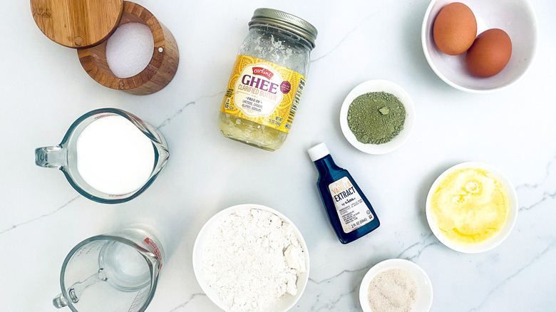 matcha crepe ingredients on counter