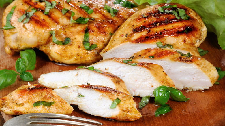 Slices of grilled chicken breast