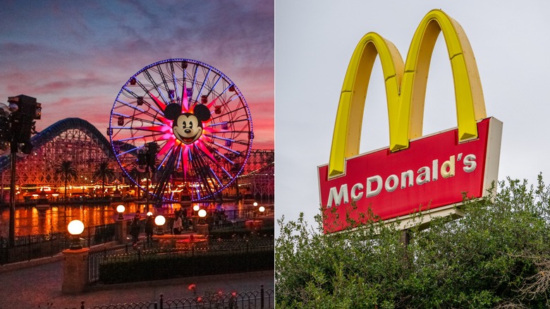 Side by side: Disney Ferris wheel and McDonald's sign