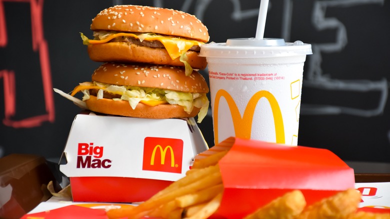 McDonald's burgers, fries, drink