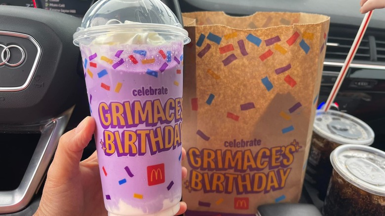 Grimace birthday shake and bag