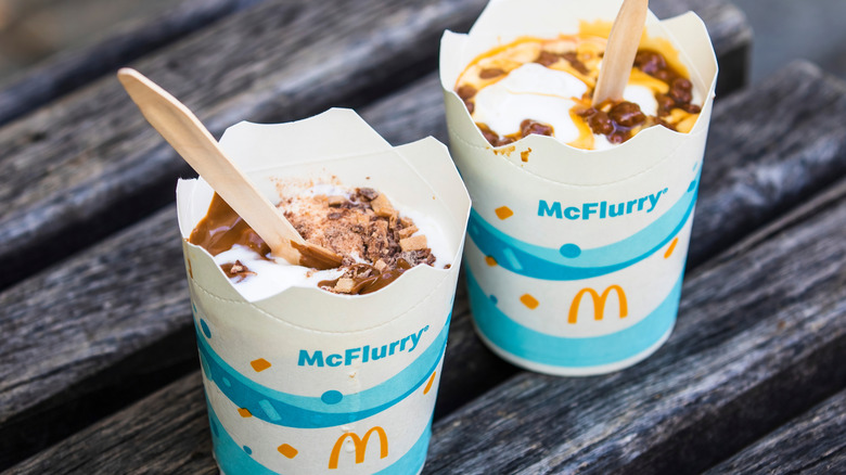 Two McDonald's McFlurries on a table