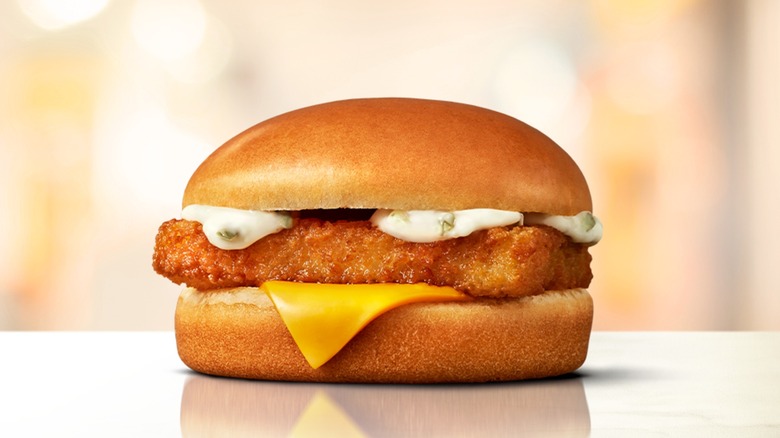 A Filet-o-Fish showing American cheese and tartar sauce
