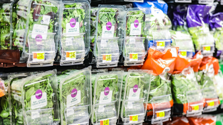 Packaged lettuce in grocery store