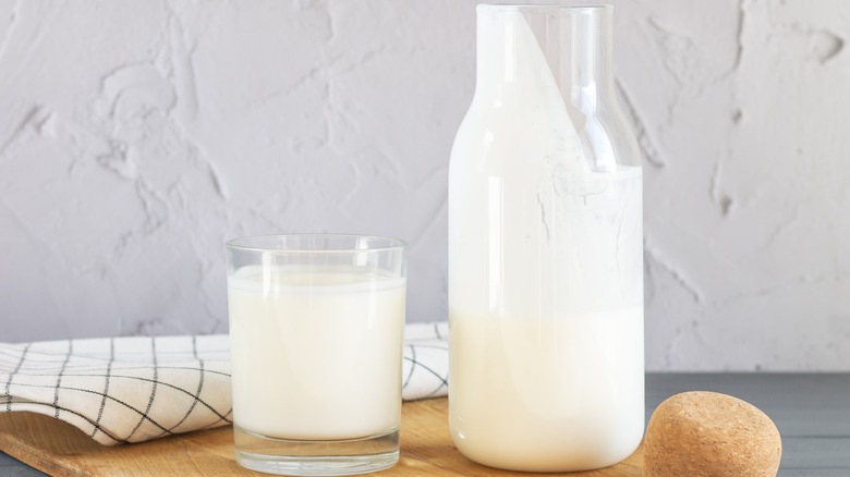 buttermilk in a glass and bottle