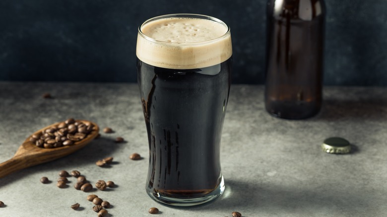 Stout beer with coffee beans