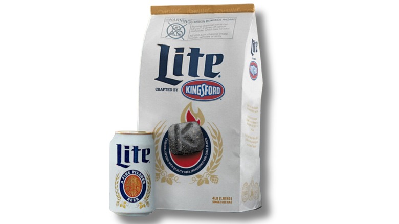 A bag of Miller Lite and Kingsford's Beercoal