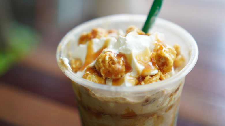 Starbucks frappuccino with caramel popcorn topping