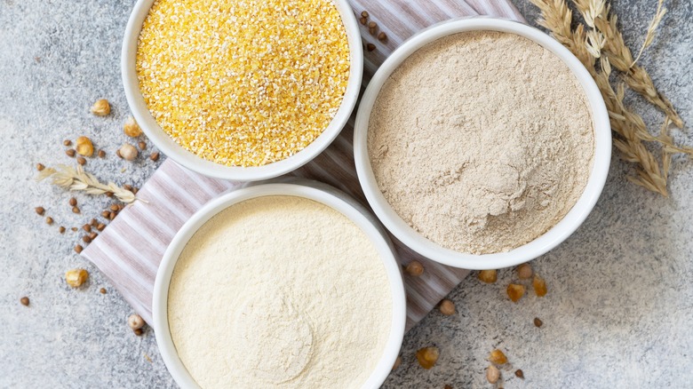 different flours in bowls