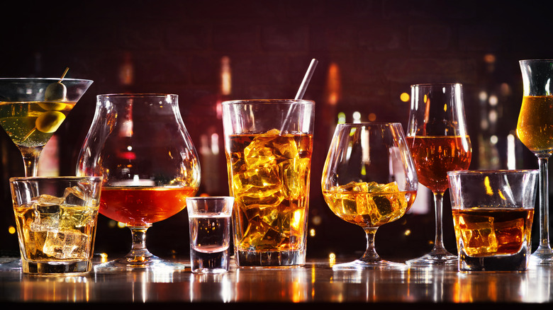 Alcoholic drinks on bar
