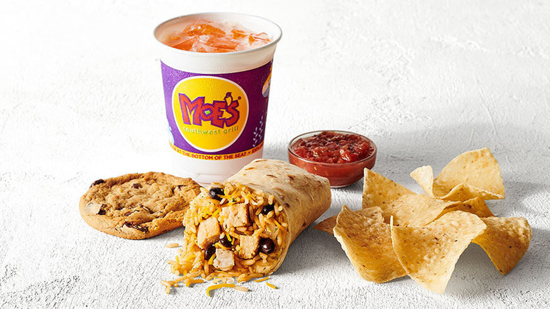 Moe's kids burrito chips drink and cookie