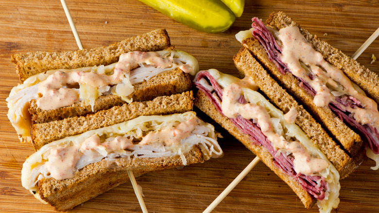 Corned beef pastrami on sandwiches