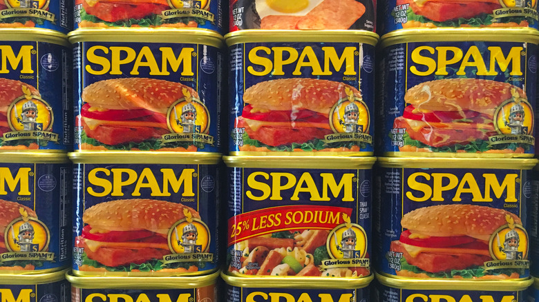 stack of canned Spam