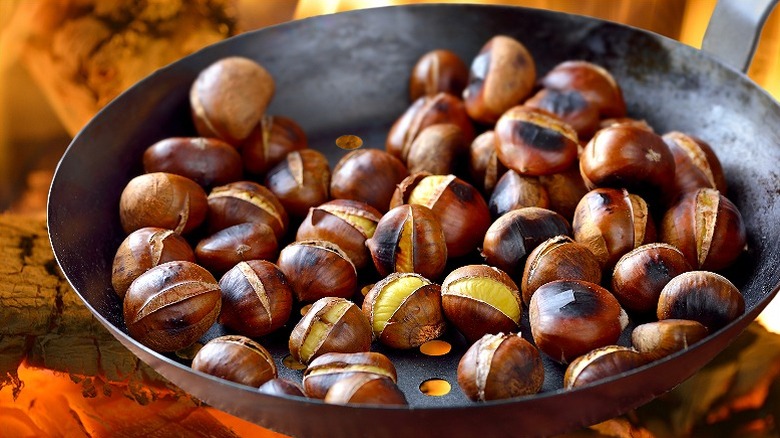 Frying pan of chestnuts