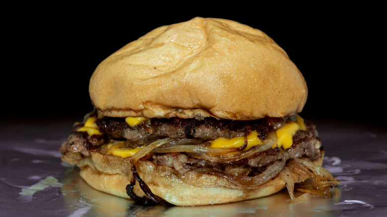Close up of Oklahoma onion burger