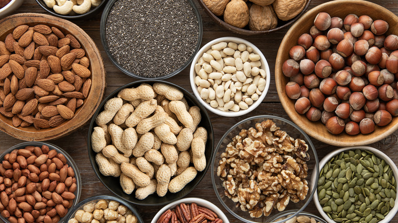 Different nuts in bowls