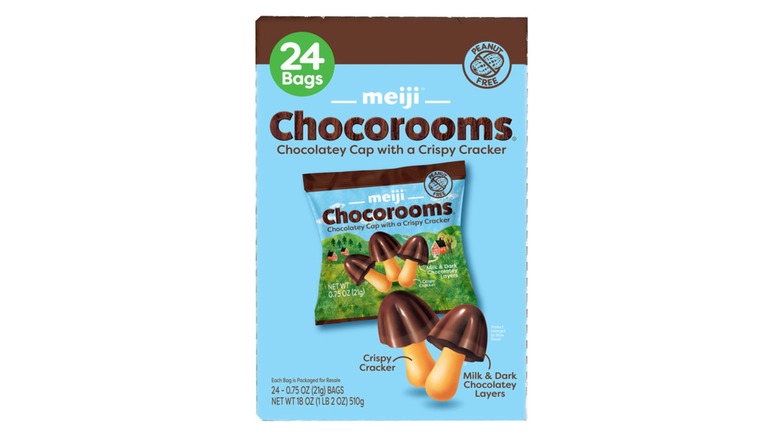 Box of Meiji Chocorooms, Chocolatey Cap with a Crispy Cracker