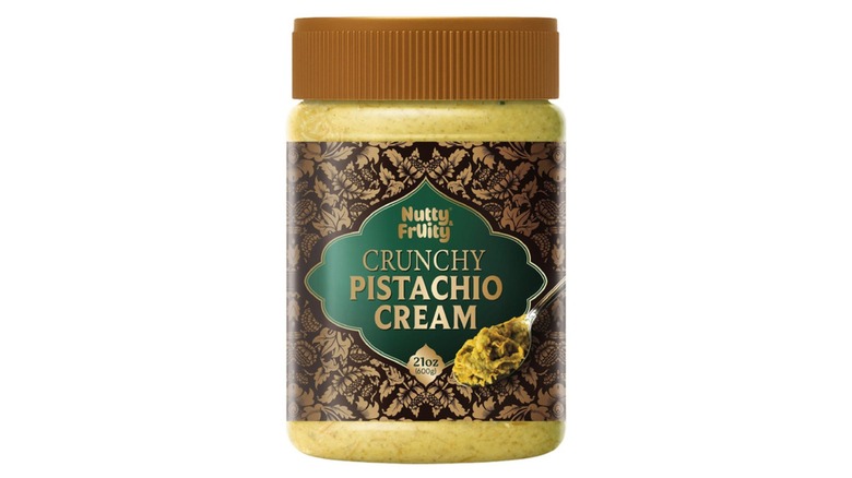 A jar of Nutty & Fruity Crunchy Pistachio Cream