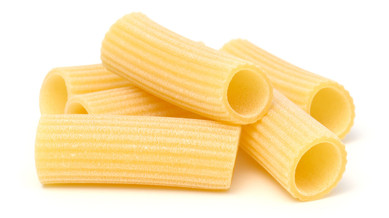Rigatoni on a white background