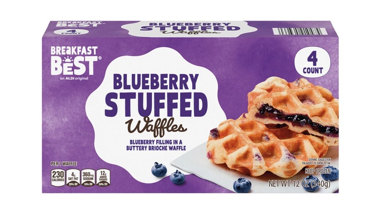 Box of Breakfast Best Blueberry Stuffed Waffles on a white background.