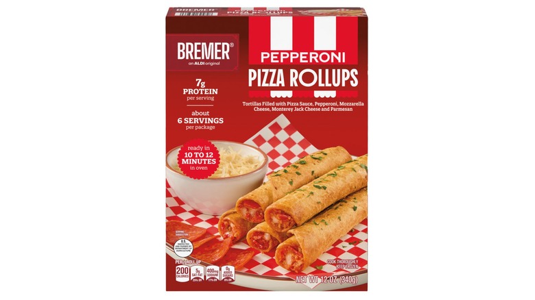 Box of Bremer Pizza Roll Ups on a white background.